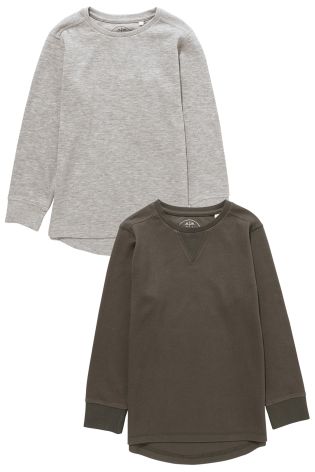 Khaki/Grey Two Pack Long Sleeve Top (3-16yrs)